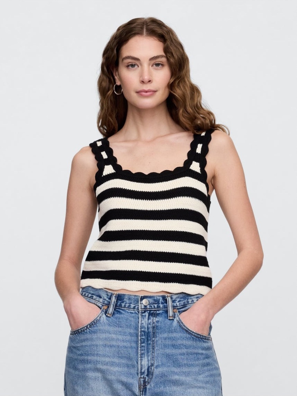 GAP Squareneck 100% Cotton Sweater Tank Top in Black & White - XL